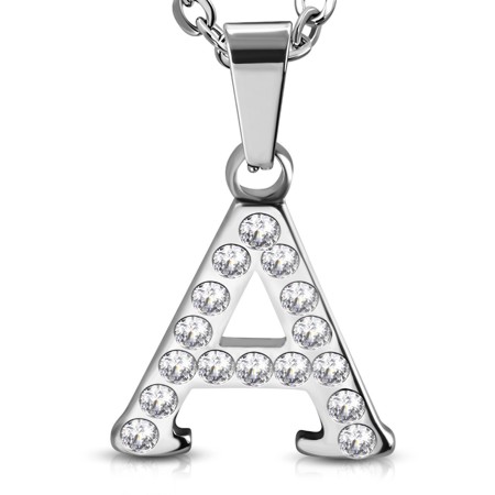 Stainless Steel Alphabet Initial Letter Crystals Pendant - Click Image to Close